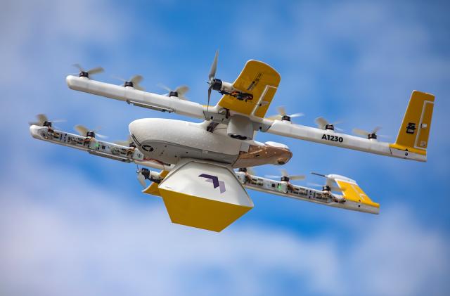 Alphabet's Wing delivery drone with package