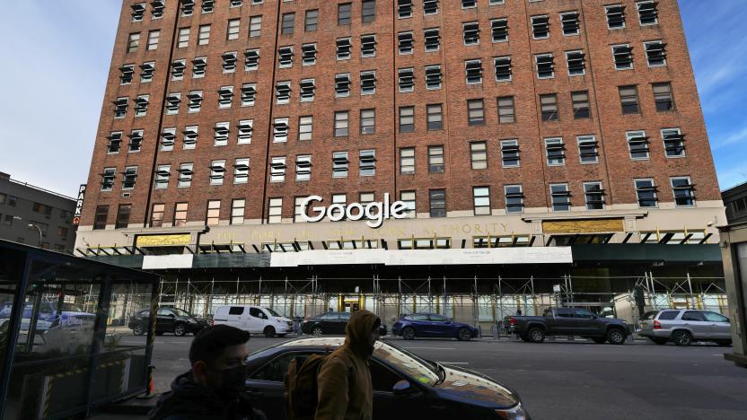 NEW YORK, NEW YORK - JANUARY 25: The Manhattan Google headquarters is seen on January 25, 2021 in New York City. Google announced today that it will be opening up select Google facilities to serve as mass vaccination sites open to anyone eligible to receive the coronavirus (COVID-19) vaccine. They will also commit to using more than $150 million dollars to promote vaccine education. (Photo by Michael M. Santiago/Getty Images)