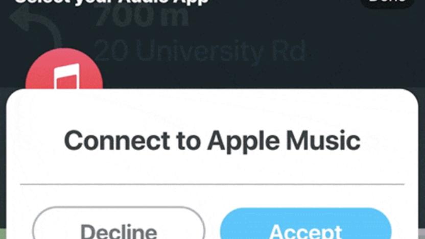 Screenshot showing Waze's new Apple Music audio player integration. 