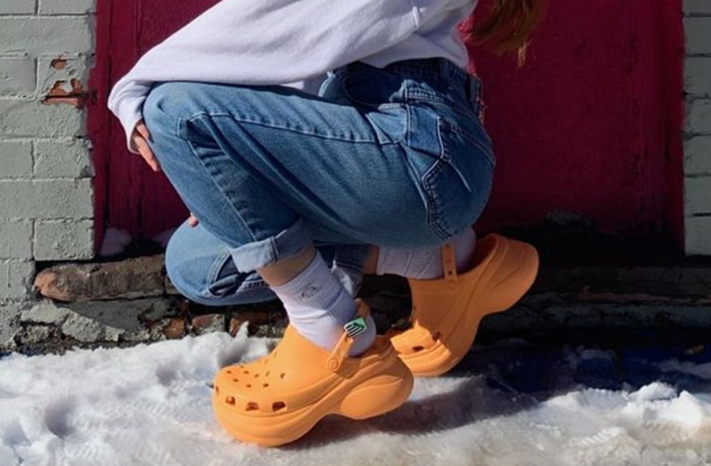 blue platform crocs