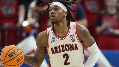 Associated Press - Arizona guard Caleb Love (2) brings the ball up court during the second half of a second-round college basketball game against Dayton in the NCAA Tournament in Salt Lake City, Saturday, March 23, 2024. (AP Photo/Rick Bowmer)