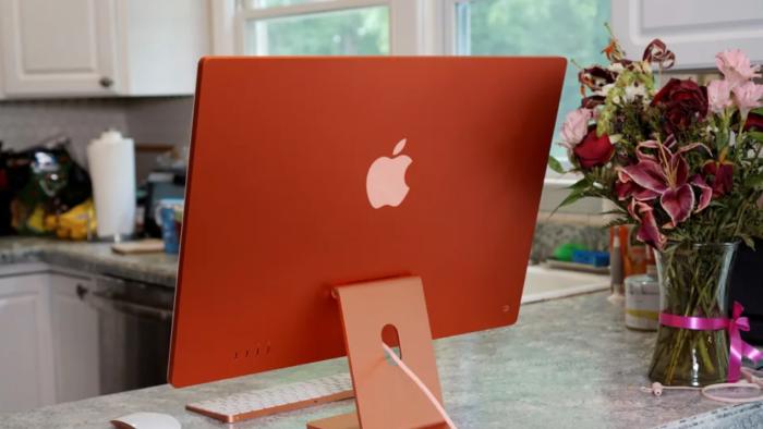 An iMac on a table.