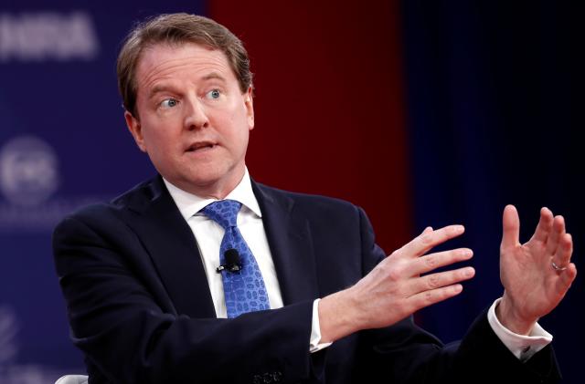 White House Counsel Don McGahn speaks at the Conservative Political Action Conference (CPAC) at National Harbor, Maryland, U.S., February 22, 2018.  REUTERS/Kevin Lamarque