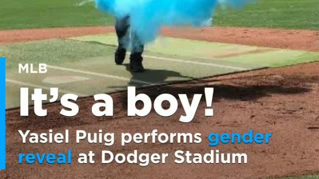 The photos from Yasiel Puig's baseball-themed gender reveal at Dodger  Stadium are fantastic - Article - Bardown