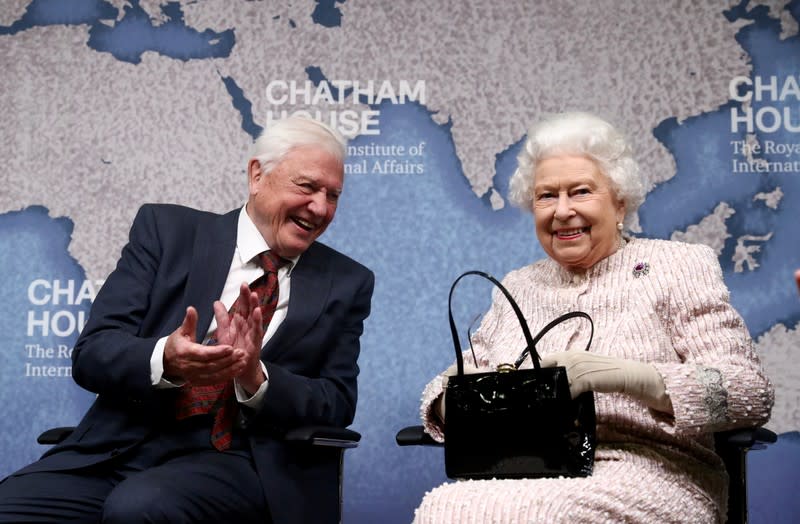 Queen Elizabeth presents naturalist Attenborough with award for ocean pollution fight