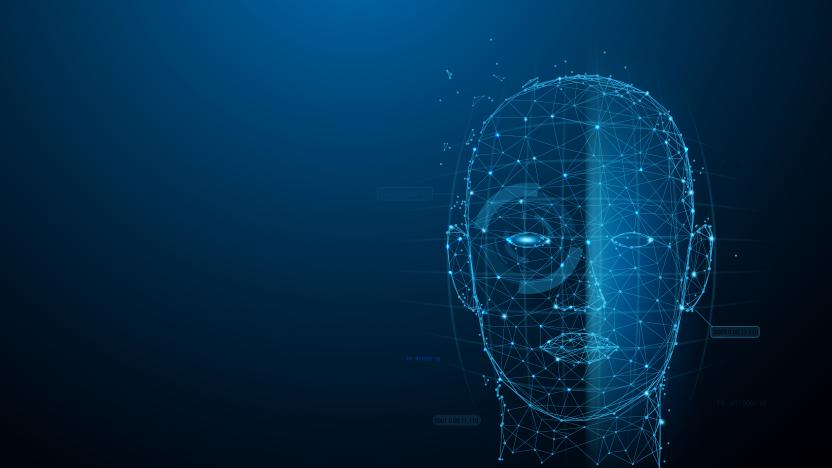 Biometric technology digital Face Scanning form lines, triangles and particle style design. Illustration vector