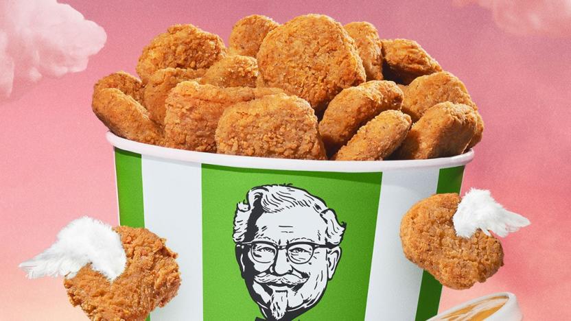 A bucket of Beyond Fried Chicken, Beyond Meat's plant-based "chicken" alternative that's sold at KFC restaurants.