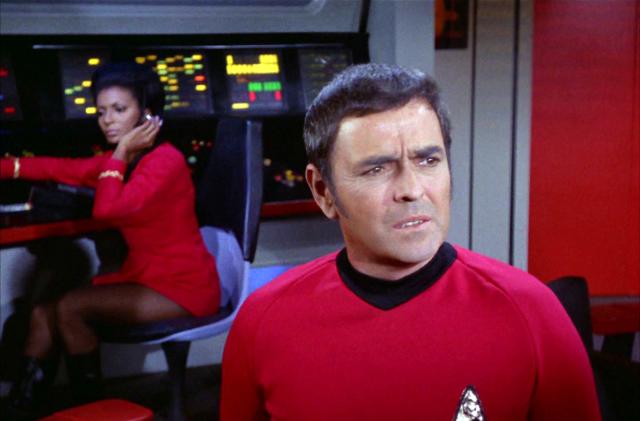 LOS ANGELES - JANUARY 3: From left: Nichelle Nichols as Lieutenant Uhura and James Doohan as Chief Engineer Montgomery 'Scotty' Scott on the Star Trek: The Original Series episode, "Whom Gods Destroy." Originally aired January 3, 1969. Image is a screen grab. (Photo by CBS via Getty Images) 