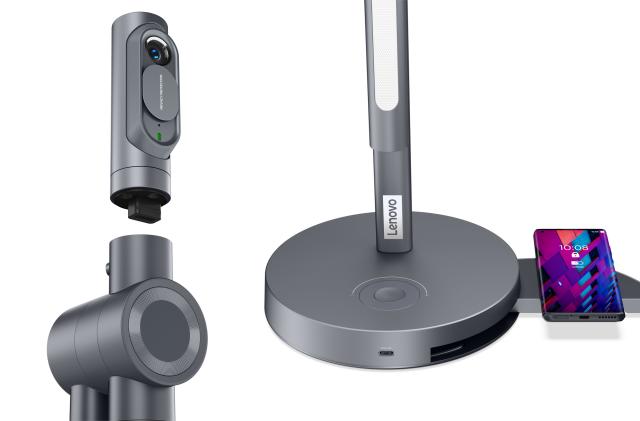 Lenovo's desk light has an integrated webcam, wireless charger and 135W power input