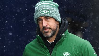 Getty Images - FOXBOROUGH, MA - JANUARY 7: Aaron Rodgers #8 of the New York Jets runs onto the field prior to the start of the game against the New England Patriots at Gillette Stadium on January 7, 2024 in Foxborough, Massachusetts. (Photo by Kathryn Riley/Getty Images)