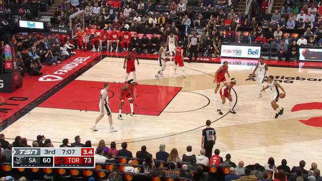 Keldon Johnson with a deep 3 vs the Toronto Raptors