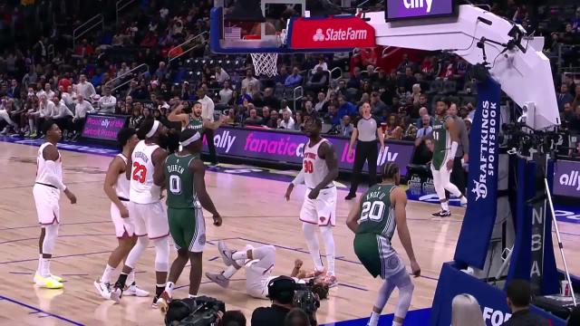 Kevin Knox II with an and one vs the New York Knicks