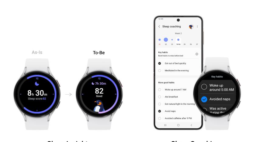 A product photo showing the new sleep features on the Samsung One UI 5 Watch.