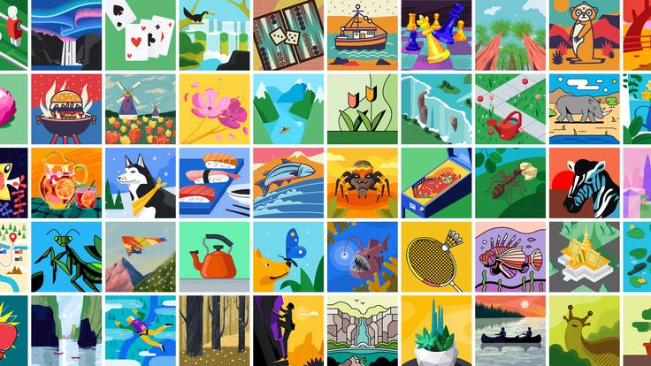 A selection of illustrations created by Google that can be used as profile pictures.