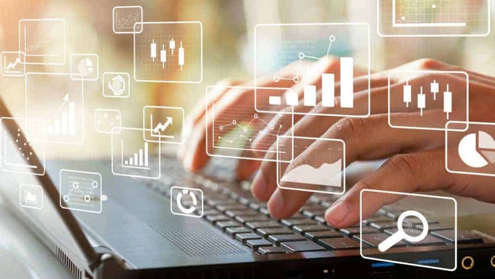 Viewing several charts and data about business growth