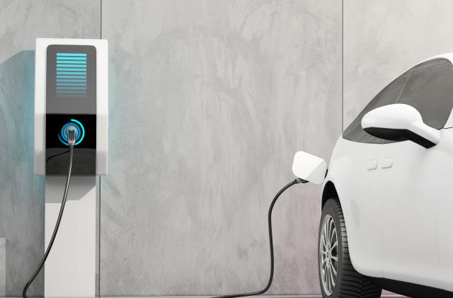 Electric car charging, illustration.