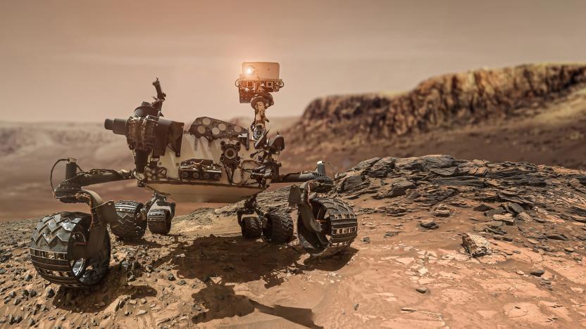 Rover on Mars surface. Exploration of red planet. Space station expedition. Perseverance. Expedition of Curiosity. Elements of this image furnished by NASA (url:https://www.nasa.gov/sites/default/files/styles/full_width_feature/public/thumbnails/image/pia19808-main_tight_crop-monday.jpg)