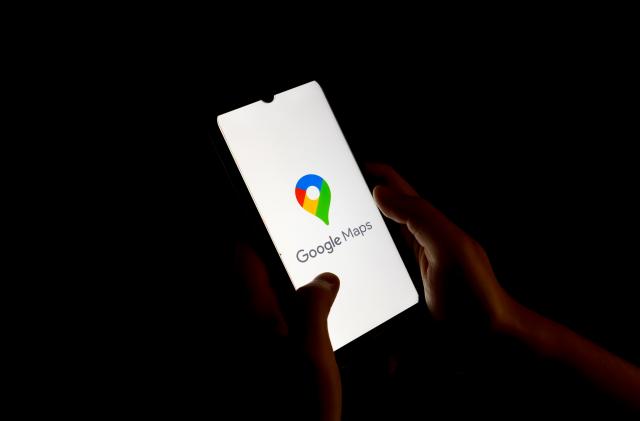 In this photo illustration a Google Maps logo seen displayed on a smartphone screen in Chania, Greece on August 18, 2023. (Photo illustration by Nikolas Kokovlis/NurPhoto via Getty Images)