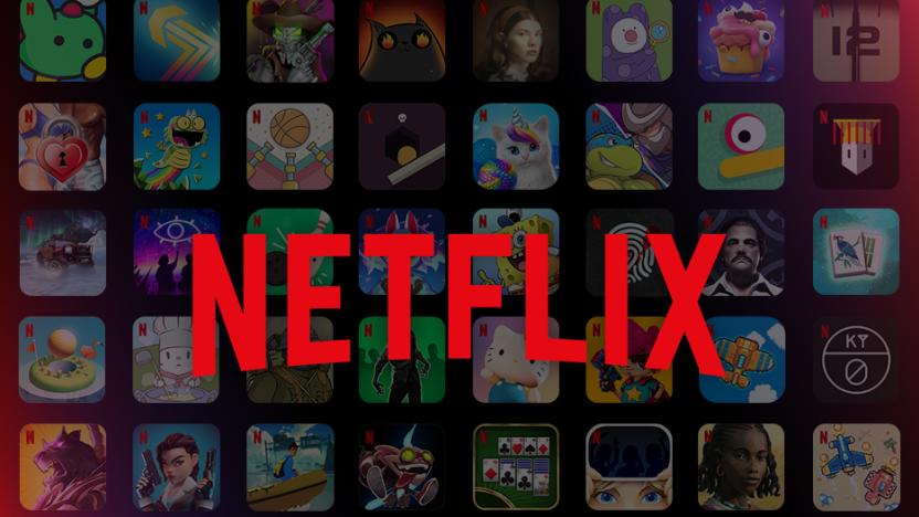 The Netflix logo superimposed over an array of game icons.