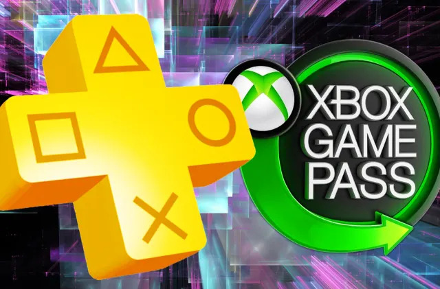 The Xbox and Playstation logos against a black, purple and blue exploding grid graphic.
