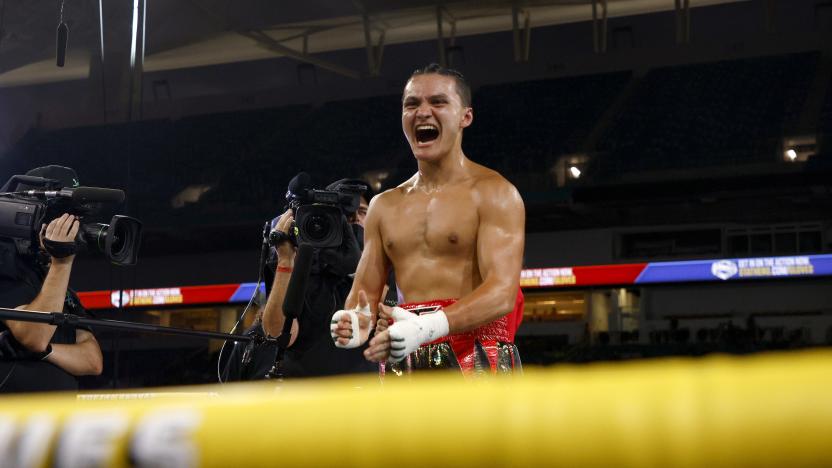 MIAMI GARDENS, FLORIDA - JUNE 12: Faze Jarvis celebrates after his win during LivexLive's Social Gloves: Battle Of The Platforms PPV Livestream @ Hard Rock Stadium on June 12, 2021 in Miami Gardens, Florida. (Photo by Cliff Hawkins/Getty Images for LivexLive )