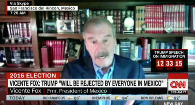 Former Mexican President Vicente Fox on CNN. (Screenshot: Twitter/@CNNPoliics)