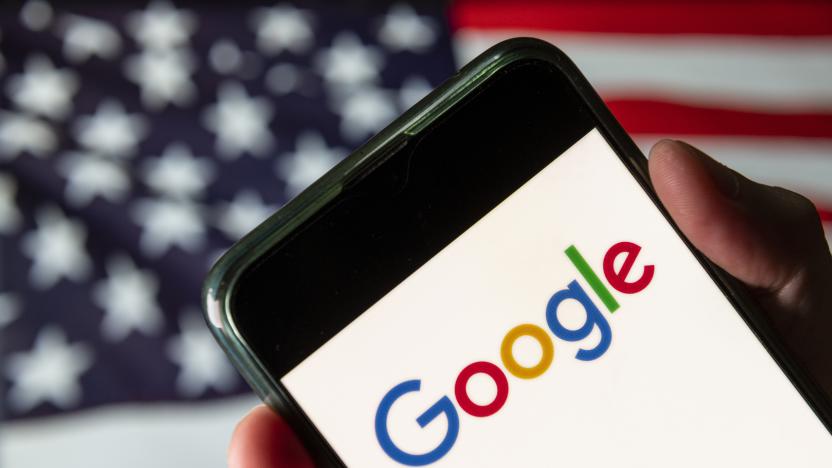 CHINA - 2020/08/13: In this photo illustration the American multinational technology company and search engine Google logo is seen on an Android mobile device with United States of America flag in the background. (Photo Illustration by Budrul Chukrut/SOPA Images/LightRocket via Getty Images)