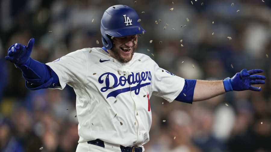 Associated Press - Los Angeles Dodgers' Max Muncy celebrates after hitting a home run during the eighth inning of a baseball game against the Atlanta Braves in Los Angeles, Saturday, May 4, 2024. (AP Photo/Ashley Landis)