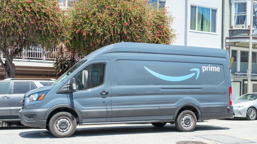 Amazon Prime delivery truck in Cow Hollow, San Francisco, California, June 14, 2021. (Photo by Smith Collection/Gado/Getty Images)