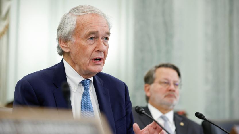 Sen. Ed Markey (D-MA) (L) and Sen. Gary Peters (D-MI) participate in a Senate Commerce, Science, and Transportation Committee hearing in the Russell Senate Office Building on Capitol Hill, in Washington, U.S., December 15, 2021. Chip Somodevilla/Pool via REUTERS