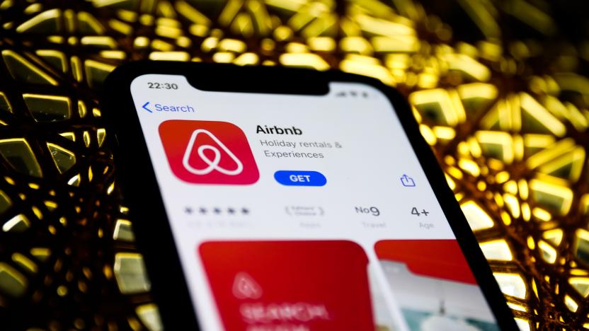 Airbnb logo is seen displayed on a phone screen in this illustration photo taken in Poland on November 29, 2020. (Photo illustration by Jakub Porzycki/NurPhoto via Getty Images)