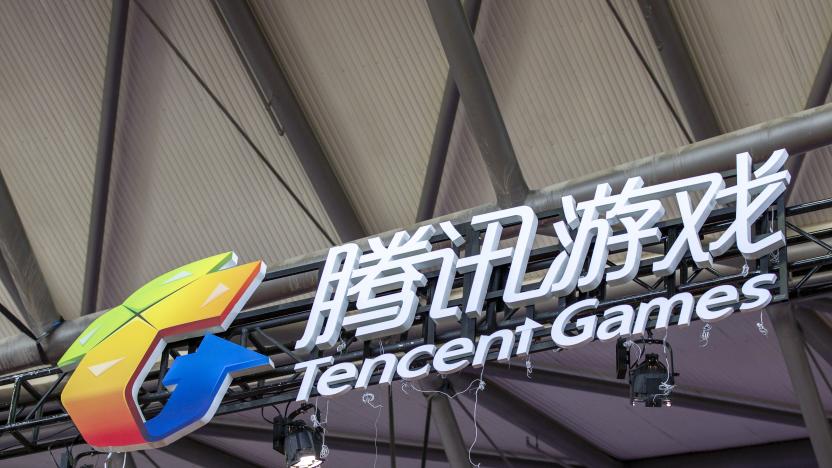 SHANGHAI, CHINA - AUGUST 01: Tencent Games logo is seen above the company's booth one day before the 2019 China Digital Entertainment Expo & Conference (ChinaJoy) at Shanghai New International Expo Center on August 1, 2019 in Shanghai, China. ChinaJoy 2019 will be held on August 2-5 in Shanghai. (Photo by Visual China Group via Getty Images/Visual China Group via Getty Images)