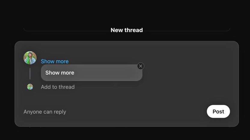 A threads post containing the tag "show more".