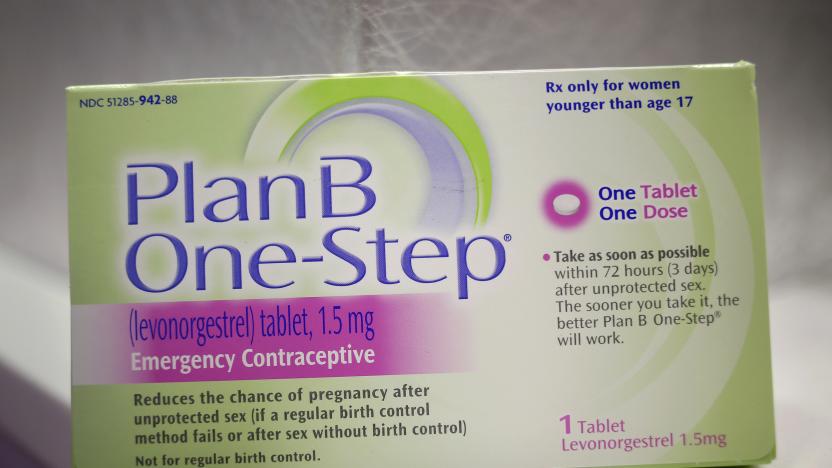 A Plan B One-Step emergency contraceptive box is seen in New York, April 5, 2013. A federal judge on Friday ordered the U.S. Food and Drug Administration to make "morning-after" emergency contraception pills available without a prescription to all girls of reproductive age. REUTERS/Shannon Stapleton (UNITED STATES - Tags: HEALTH)