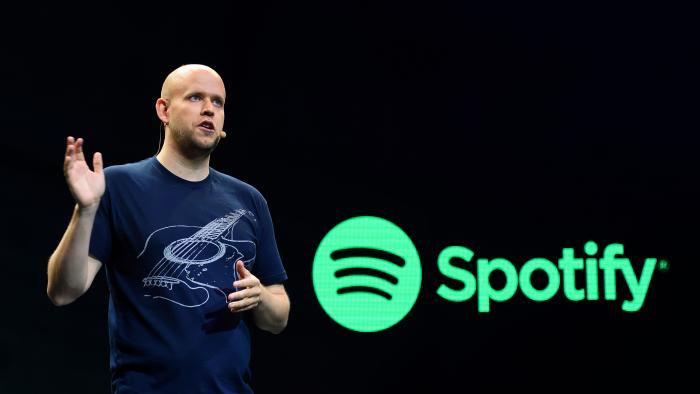 Daniel Ek, CEO of Spotify, speaks to reporters at a news conference on May 20, 2015 in New York. Streaming leader Spotify on Wednesday announced an entry into video and original content, hoping to expand its reach beyond music. Spotify, by far the largest company in the booming streaming industry, said it was updating its platform to support videos and would offer news and other non-music content provided by major media companies. AFP PHOTO/DON EMMERT (Photo by Don EMMERT / AFP) (Photo by DON EMMERT/AFP via Getty Images)