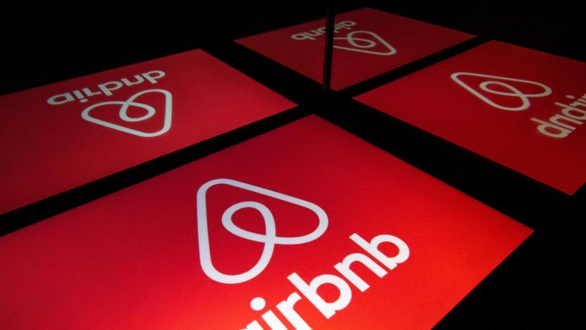 This illustration picture taken on November 22, 2019, shows the logo of the online lodging service Airbnb displayed on a tablet in Paris. (Photo by Lionel BONAVENTURE / AFP) (Photo by LIONEL BONAVENTURE/AFP via Getty Images)