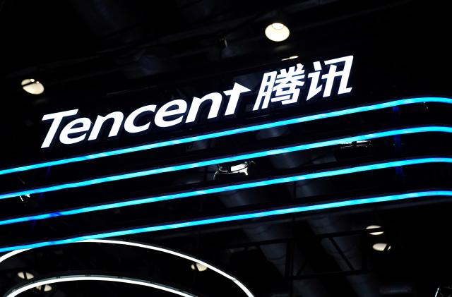 A logo of Tencent is seen at its booth at the 2020 China International Fair for Trade in Services (CIFTIS) in Beijing, China September 4, 2020. REUTERS/Tingshu Wang