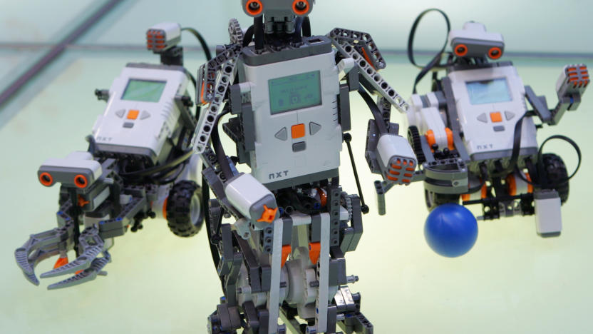 Lego Group's new educational robots "LEGO MINDSTORMS NXT", equipped with a 32-bit microprocessor, USB 2.0, and Bluetooth, are displayed during a press preview in Tokyo June 6, 2006.