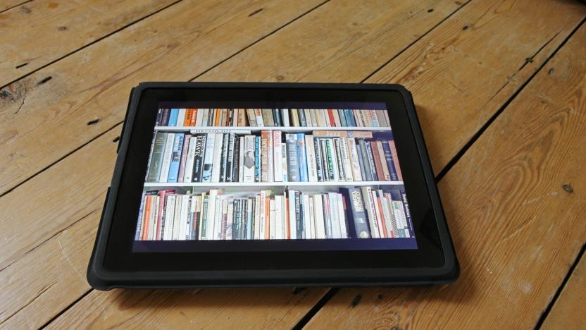 Selection of electronic books on digital tablet or e-reader.