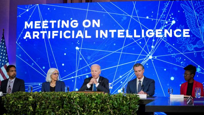 U.S. President Joe Biden, Governor of California Gavin Newsom and other officials attend a panel on Artificial Intelligence, in San Francisco, California, U.S., June 20, 2023.  REUTERS/Kevin Lamarque