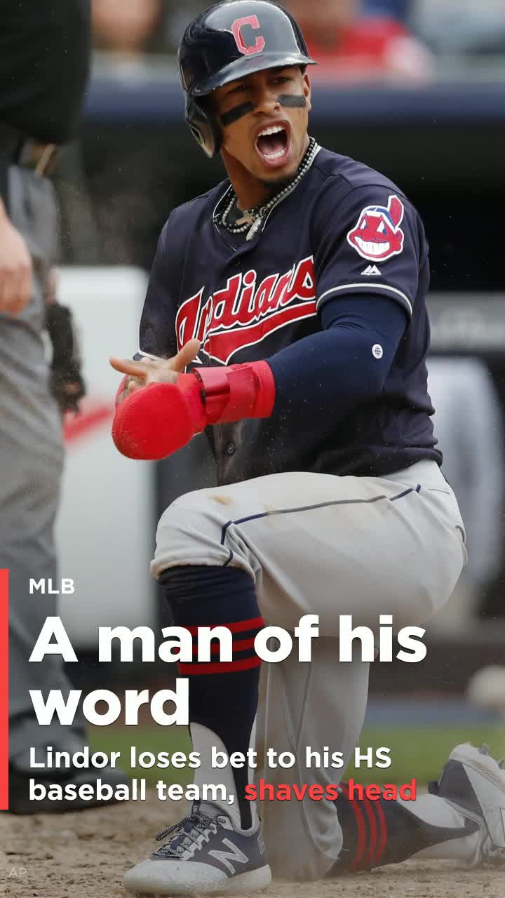 SEE IT: Indians All-Star Francisco Lindor lost a bet, so his old high  school team shaved his head