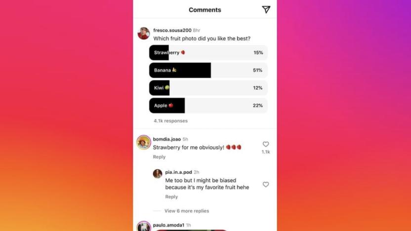 A screenshot showing Instagram's new polls in comments
