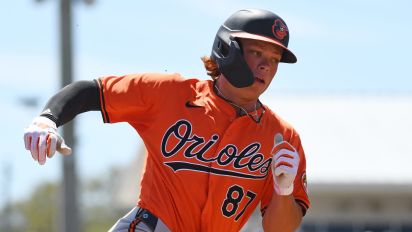 Getty Images - DUNEDIN, FLORIDA - MARCH 19, 2024: Jackson Holliday #87 of the Baltimore Orioles rounds third base to score on a single hit by Tyler Nevin during the first inning of a spring training game against the Toronto Blue Jays at TD Ballpark on March 19, 2024 in Dunedin, Florida. (Photo by George Kubas/Diamond Images via Getty Images)