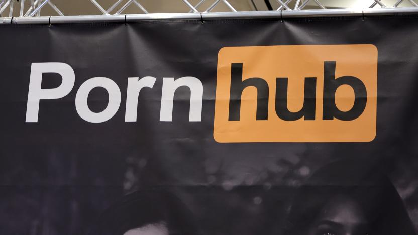 LAS VEGAS, NEVADA - JANUARY 06: A sign hangs at the Pornhub booth at the 2023 AVN Adult Entertainment Expo at Resorts World Las Vegas on January 06, 2023 in Las Vegas, Nevada. (Photo by Ethan Miller/Getty Images)
