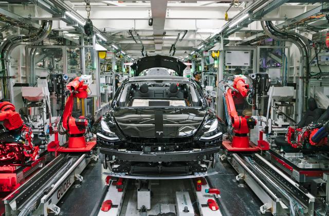 tesla factory floor assembly line