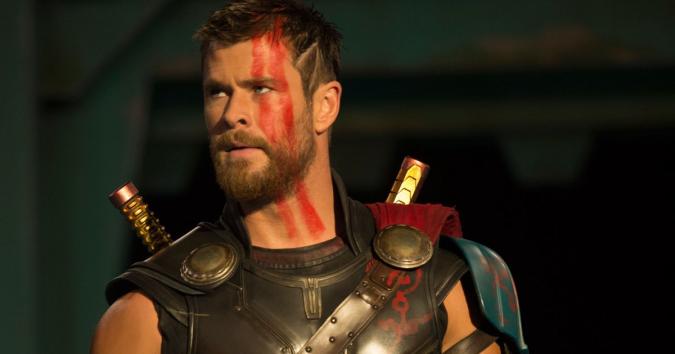Movie still showing Thor (Chris Hemsworth) in Thor Ragnarok.