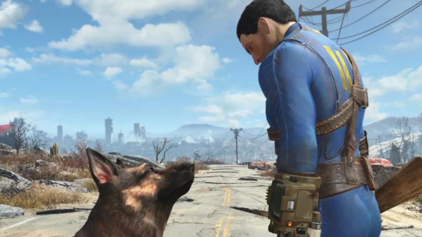 An image of a male protagonist and a dog in the wasteland. 