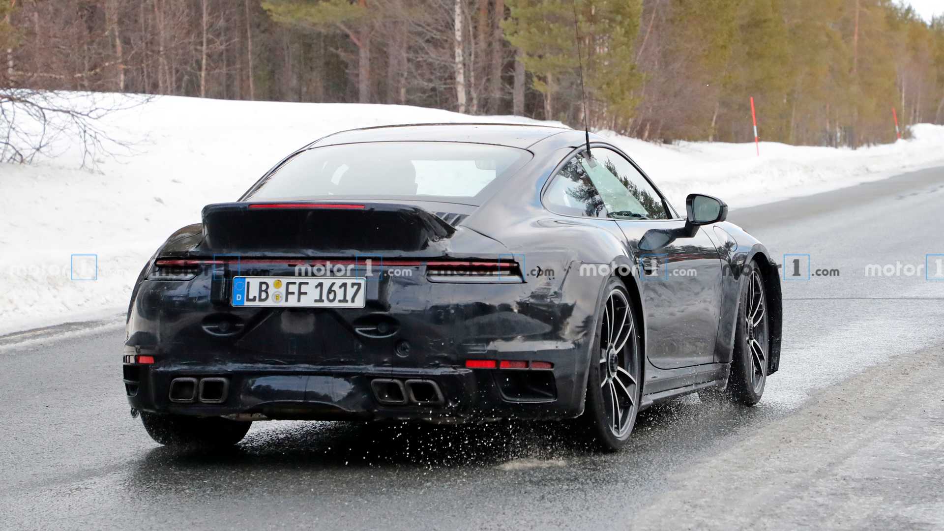 New Porsche 911 Turbo S Caught Up Close With Big Ducktail Spoiler