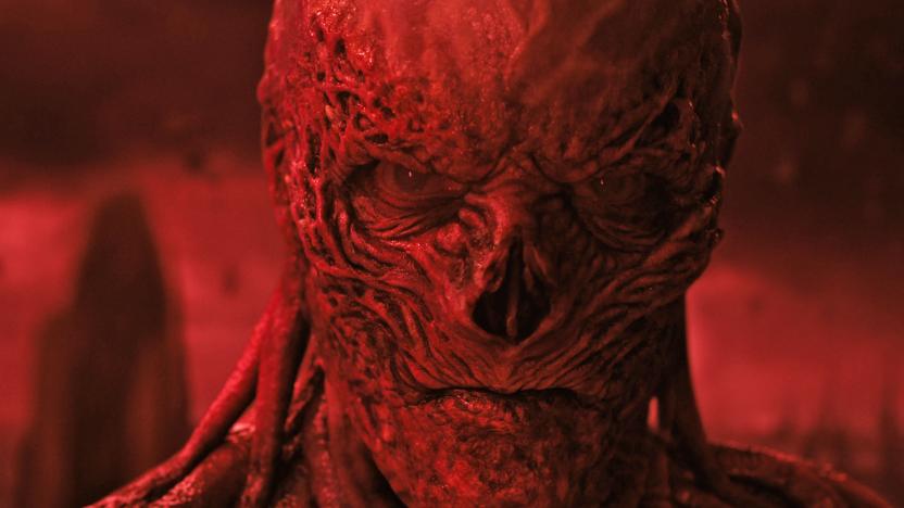 A closeup of Vecna's face in this still image from the TV series 'Stranger Things'.