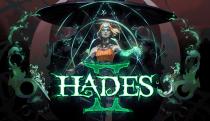 Hades II title screen, showing the protagonist, Melinoë. She stands casting a spell with groovy mystical art surrounding her.